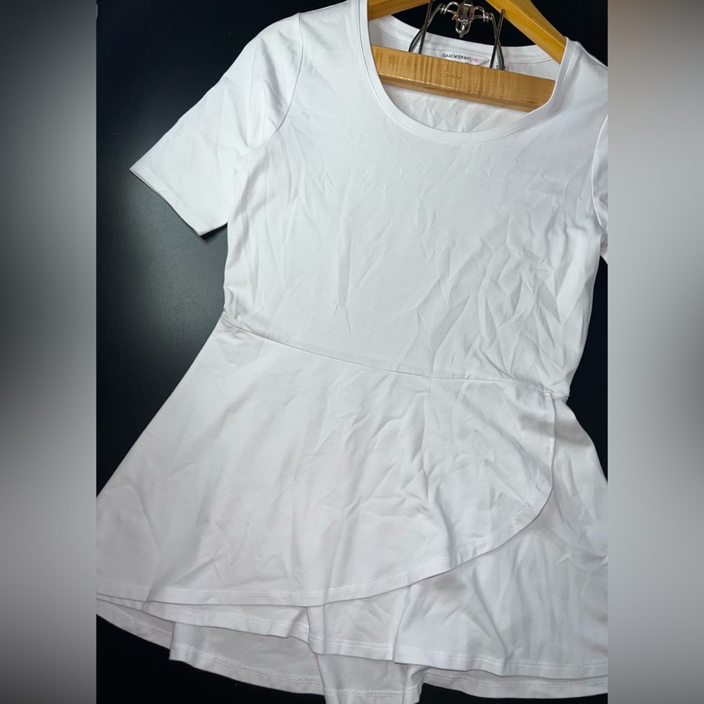 Isaac Mizrahi Elbow Sleeve Peplum Flounce Knit Top Size XXS NWOT